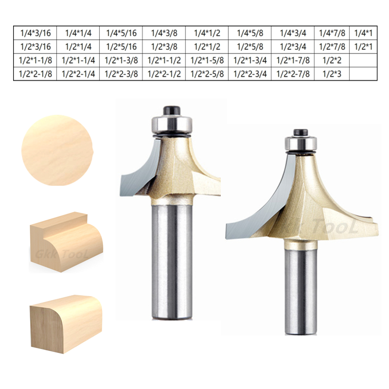 Woodworking Edge Corner Planer - 1/4 1/2 インチラウンドコーナーフライスカッターベアリングオーバールータービット木材木工ツールラウンドエッジトリマー 6.35/12.7 ミリメートル