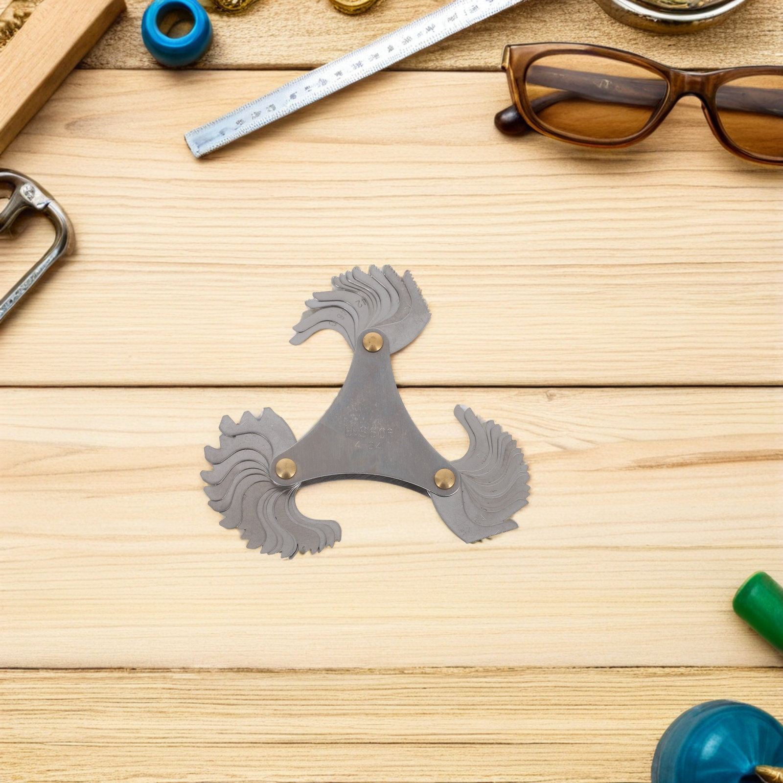 Woodworking Workshop Design - 1セットのねじピッチゲージセット、明確なマーキング、人間工学に基づいたデザイン、ワークショップでのフィールド測定タスク用のクイックねじ適合チェックツール