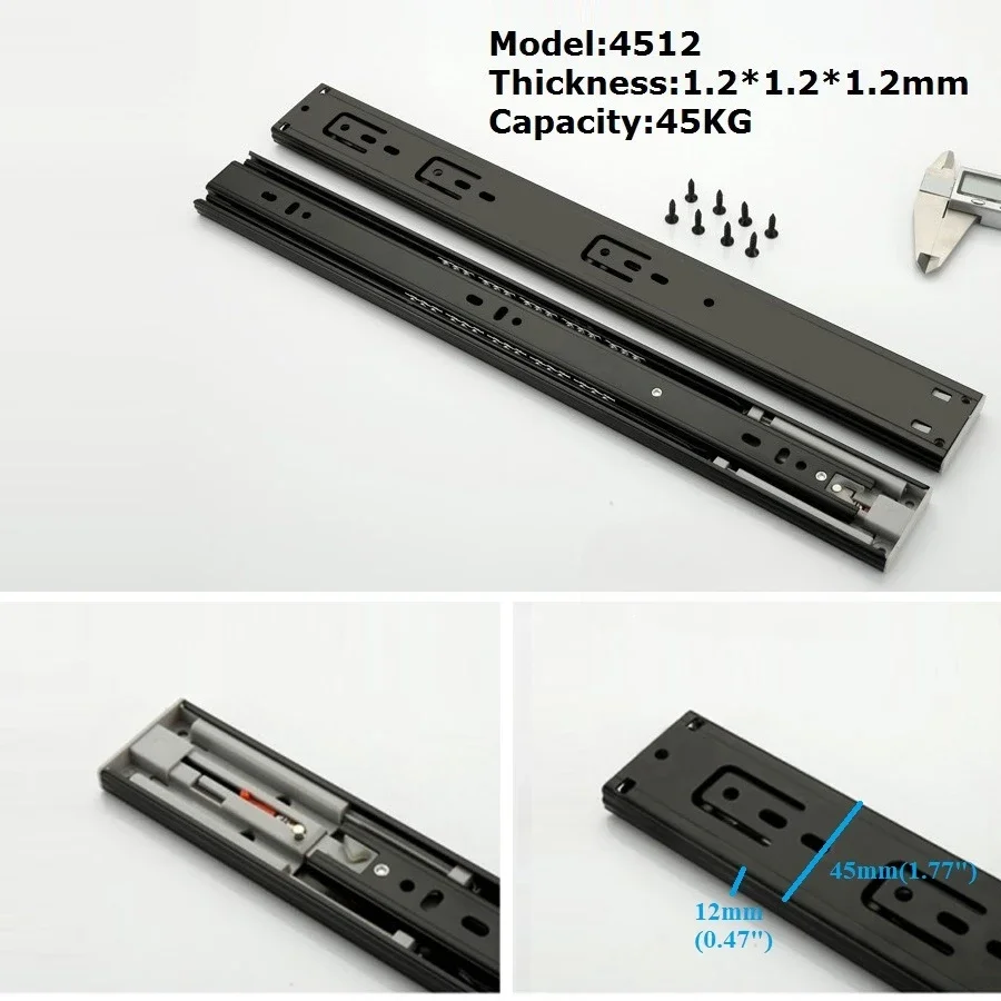 Woodworking Quotes - プッシュオープンリバウンド 3 倍黒取り外し可能なボールベアリング家具キャビネット引き出し望遠鏡スライドサイドマウントフルエクステンション