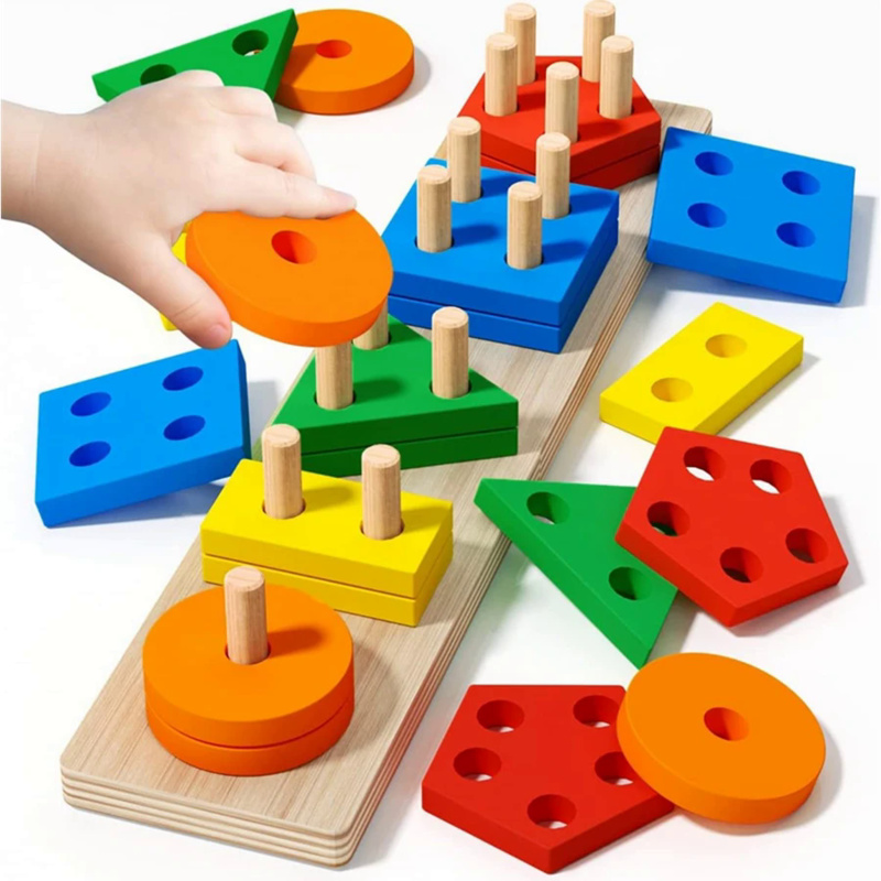 Woodworking For Kids - モンテッソーリ木のおもちゃ色形状マッチングパズルゲームカラフルなビーズ色認知早期教育玩具ギフト子供のため