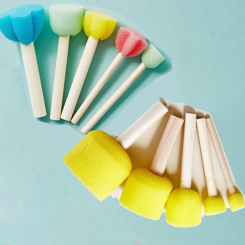 Woodworking For Kids - 10個セット 木製ハンドル きのこ型スポンジブラシ 子供DIYペイントスポンジシールセット ペイント落書き ユニークなアートブラシ作成