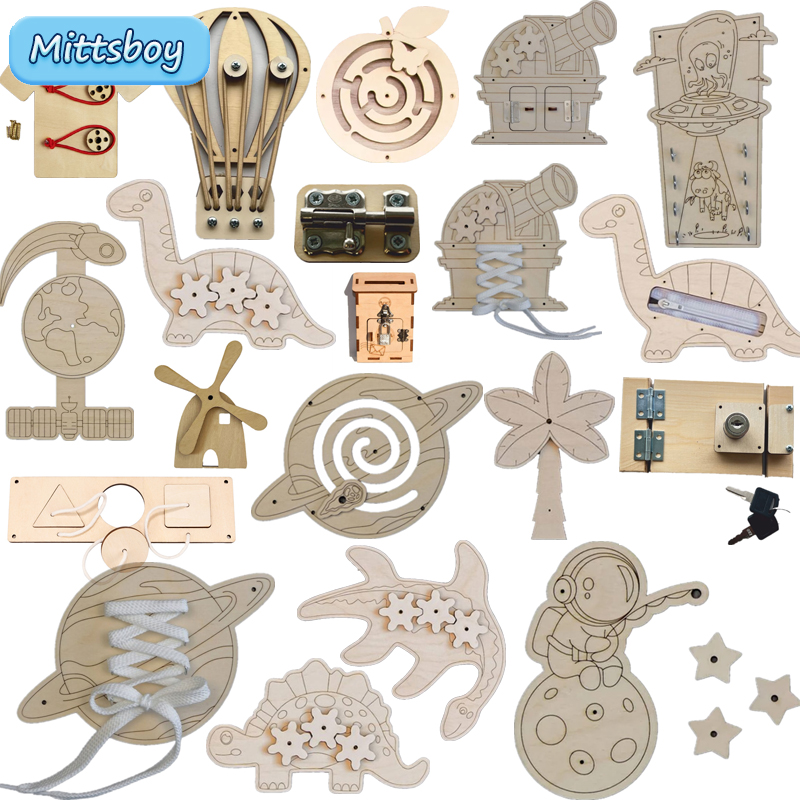 Woodworking For Kids - モンテッソーリ-ビジーボードのアクセサリー,木製のおもちゃ,恐竜,ジッパー,地球,ロック解除,教育玩具,早期教育,トレーニング,ギフト