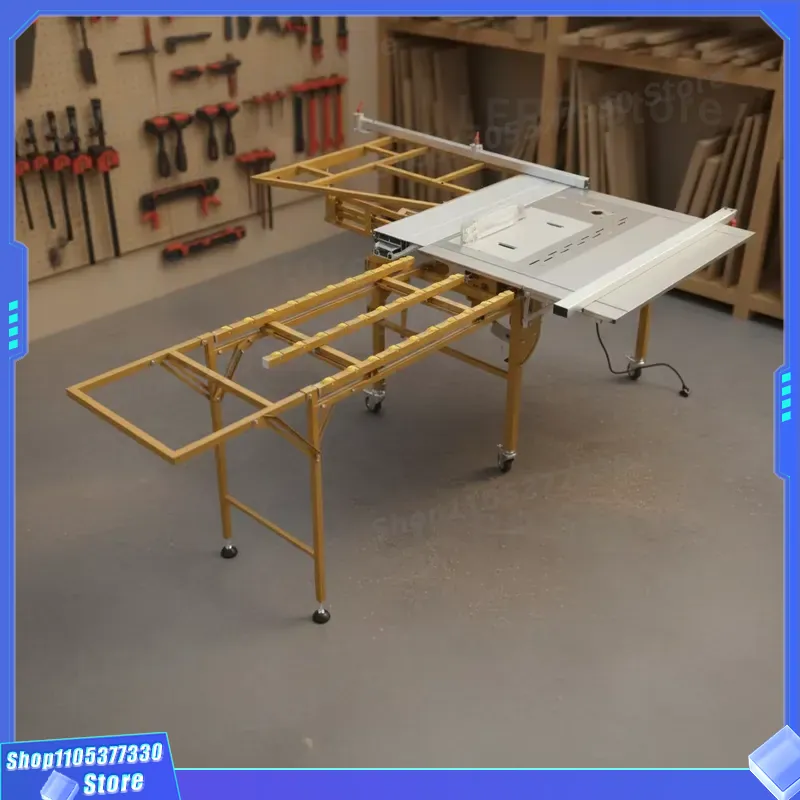 Woodworking Workshop Design - ポータブル木工スライドテーブルソー精密パネルカッター集塵システムコンパクト設計家庭用ワークショップDIY家具用