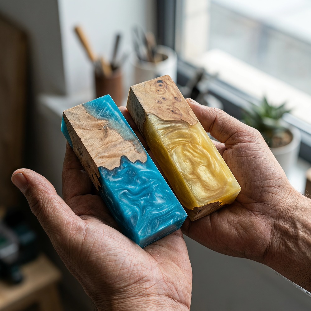 大理石模様のエポキシ樹脂入りバールウッド安定化ブランクカスタ - Woodworking Epoxy のレビューと価格