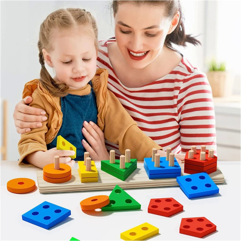 モンテッソーリ木のおもちゃ色形状マッチングパズルゲームカラフ - Woodworking For Kids のレビューと価格